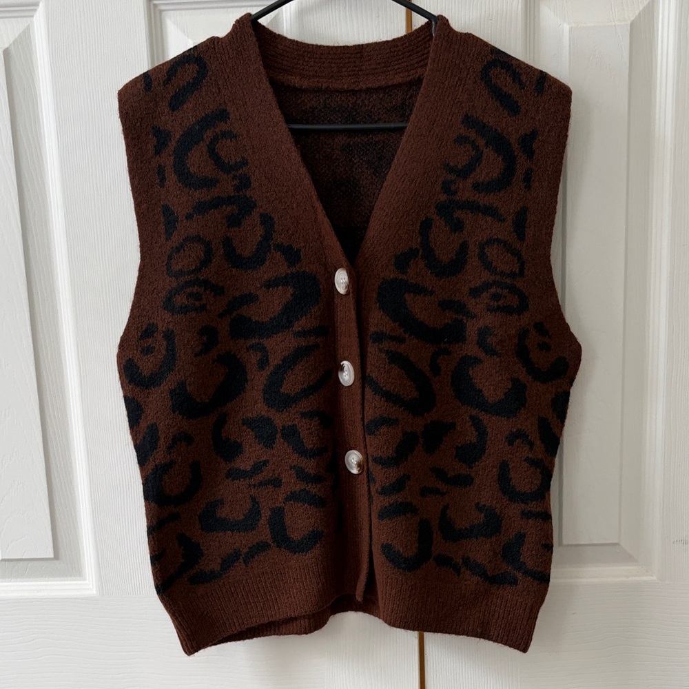 Brown and Black Patterned Sweater Vest